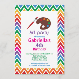 Künste u. Handwerks-Kinderfarben-Geburtstags-Party Einladung