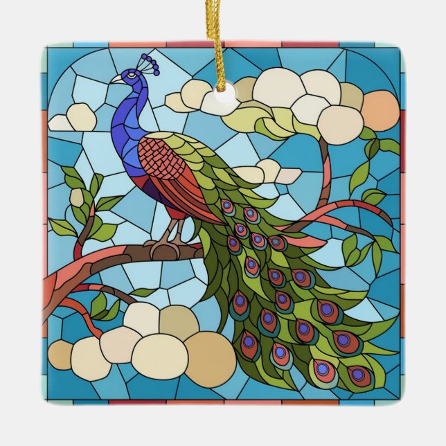 Kunstgefestigte Glaskunst, festgehaltenes Pfau Keramikornament (Vorderseite)