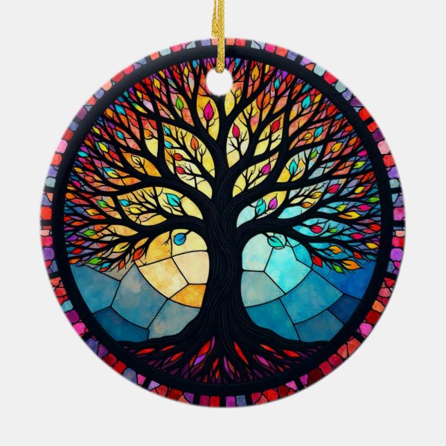 Kunstgeflecht aus Glas, Baum aus dem Leben Keramik Ornament (Hinten)