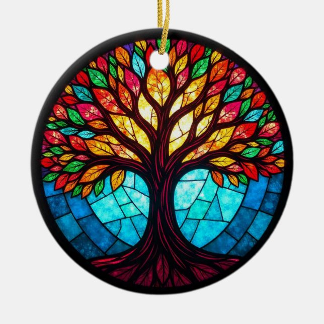 Kunstgeflecht aus Glas, Baum aus dem Leben Keramik Ornament (Vorne)