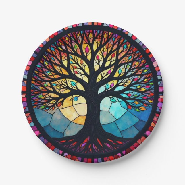 Kunstgeflecht aus Glas, Baum aus dem Leben Pappteller (Vorderseite)