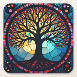 Kunstgeflecht aus Glas, Baum aus dem Leben Rechteckiger Pappuntersetzer