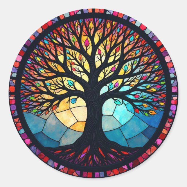 Kunstgeflecht aus Glas, Baum aus dem Leben Runder Aufkleber (Vorderseite)