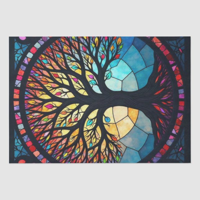 Kunstgeflecht aus Glas, Baum aus dem Leben Seidenpapier (Vorderseite)