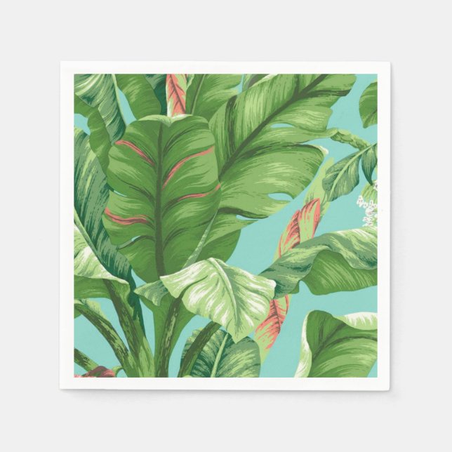Kunsthandwerk Banana Leaf & Blume Aquarellmalerei Serviette (Vorderseite)