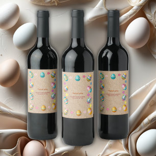 Kunsthandwerk farbenfrohe Ostereier Babydusche Weinetikett