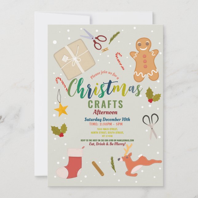 Kunsthandwerk Feierliche Weihnachtsfamilie Party Einladung (Vorderseite)