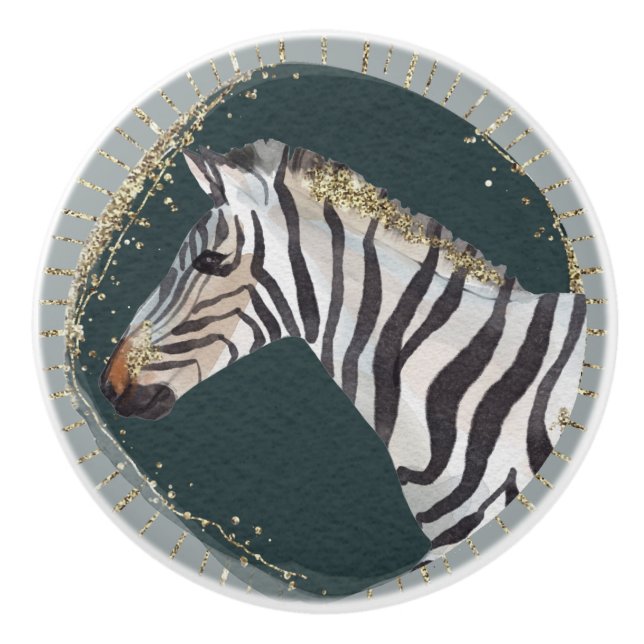 Kunsthandwerk Grünes Gold Naturschönes Zebra Kunst Keramikknauf (Vorderseite)