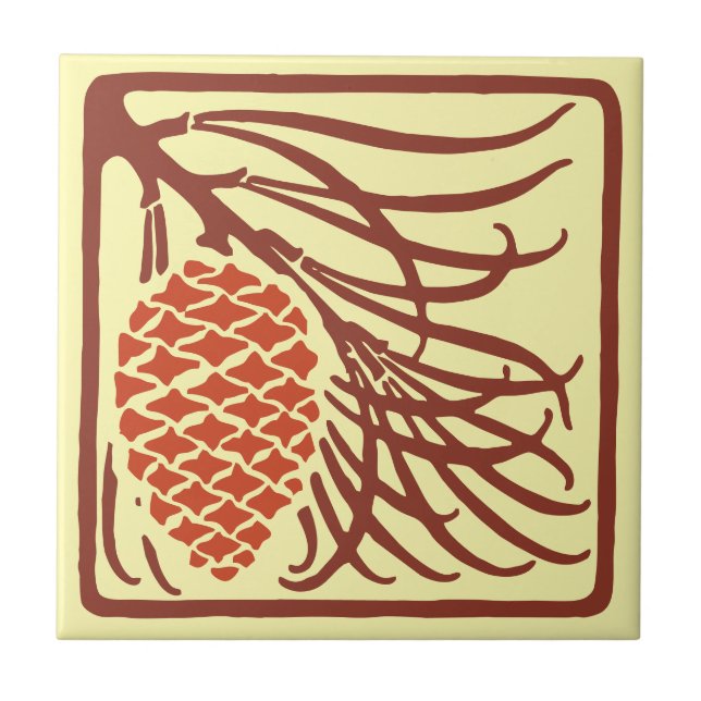 Kunsthandwerk, Handwerker, Missionsstil Pinecone Fliese (Vorderseite)