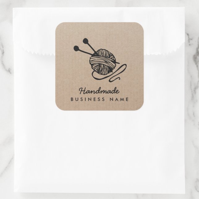 Kunsthandwerk moderne Strickwaren rustikal Quadratischer Aufkleber (Tasche)