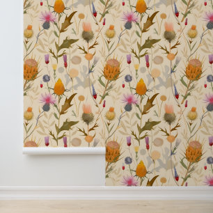 Kunsthandwerk Schottische Diester und Wildblumen Tapete