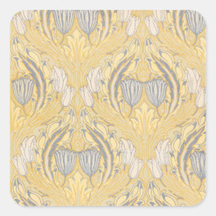 Kunsthandwerk Walter Crane Blaue Weiße Tulpen Quadratischer Aufkleber