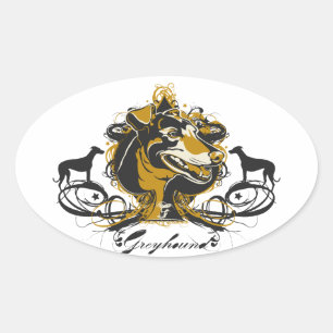 Kunsthandwerker-Greyhound-Hunde-Design Ovaler Aufkleber