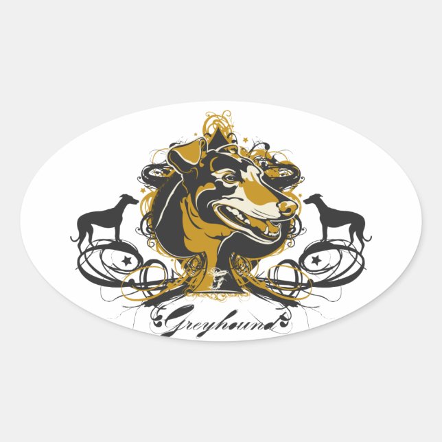 Kunsthandwerker-Greyhound-Hunde-Design Ovaler Aufkleber (Vorderseite)