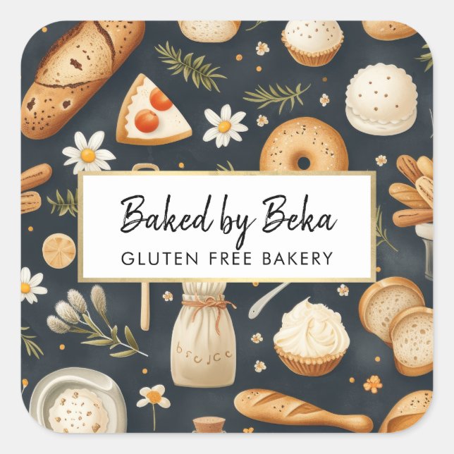 Kunsthandwerkerische Köstlichkeiten Bäckerei, Brot Quadratischer Aufkleber (Vorderseite)