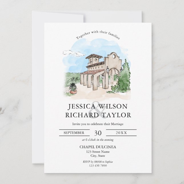 Kunsthandwerkliche Hochzeit von Manor Illustration Einladung (Vorderseite)
