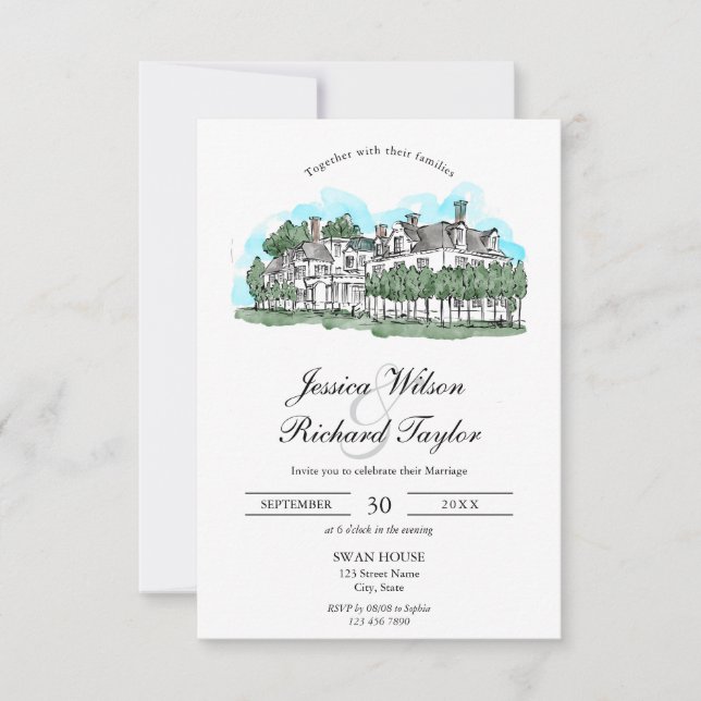 Kunsthandwerkliche Hochzeit von Manor Illustration Einladung (Vorderseite)