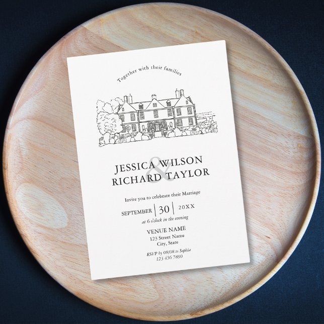 Kunsthandwerkliche Hochzeit von Manor Illustration Einladung (hand drawn wedding venue invitation)