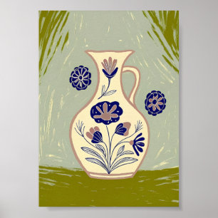 Kunsthandwerklicher Blumen-Vase-Kunstdruck Medite Poster