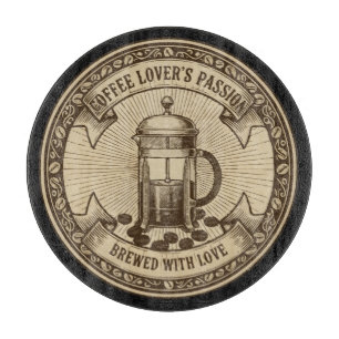 Kunsthandwerklicher French Press Kaffee   Vintage  Schneidebrett