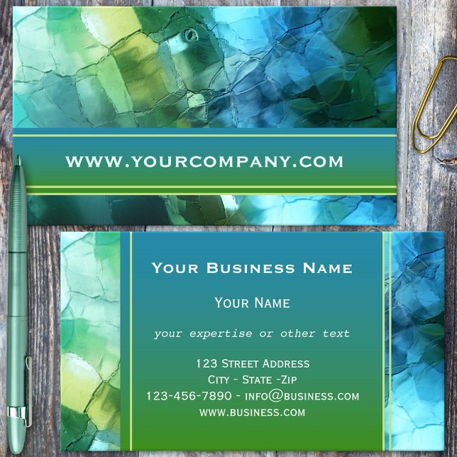 Kunsthistorische Aquamarin Blue Green Glass Busine Visitenkarte (Business card with an artistic teal and blue green glass design)