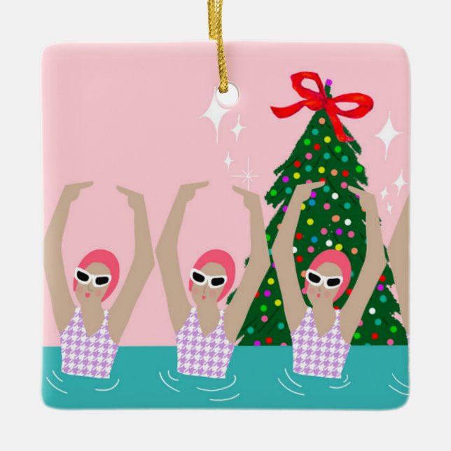 Kunsthistorische Schwimmer Illustration Weihnachte Keramikornament (Vorderseite)