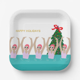 Kunsthistorische Schwimmer Illustration Weihnachte Pappteller