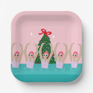 Kunsthistorische Schwimmer Illustration Weihnachte Pappteller