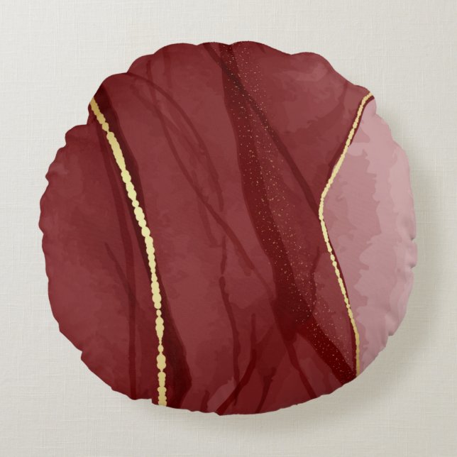 Kunstkunst, dunkelroter Marsala abstrakter Hinterg Rundes Kissen (Vorderseite)