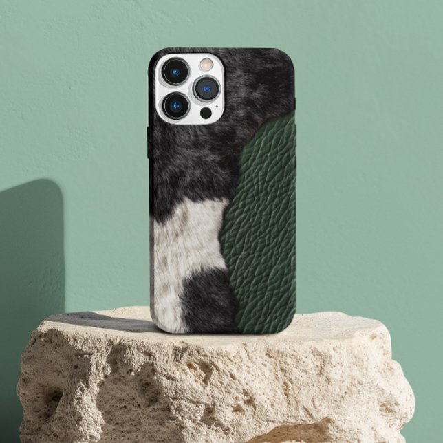 Kunstleder-Kuh mit grüner Fleckenoptik Fell iPhone 16 Hülle (Von Creator hochgeladen)