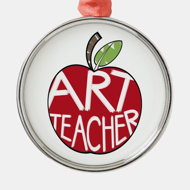 Kunstlehrer rotes Apple verzieren Silbernes Ornament (Vorne)