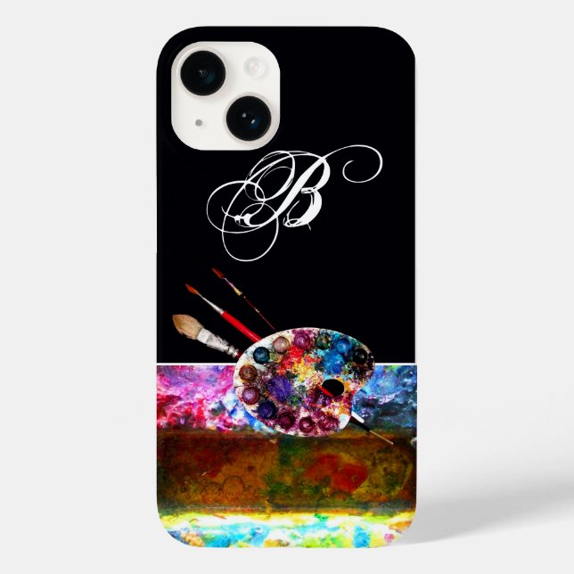 KÜNSTLER FARBPALETTE UND BRUSHER MONOGRAMM Black Case-Mate iPhone 14 Hülle (Rückseite)
