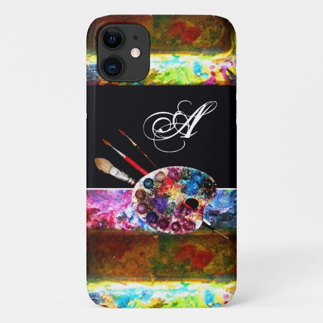 KÜNSTLER FARBPALETTE UND BRUSHER MONOGRAMM Black Case-Mate iPhone Hülle (Rückseite)