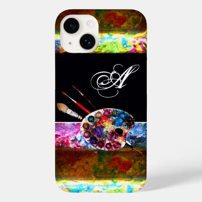 KÜNSTLER FARBPALETTE UND BRUSHER MONOGRAMM Black Case-Mate iPhone Hülle (Rückseite)