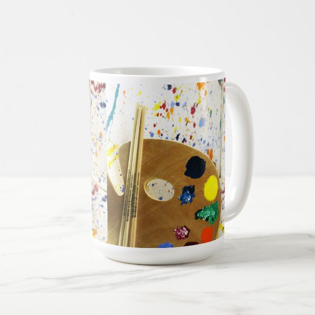 Künstler malen Spritzer und Farbpalette Kaffeetasse (VorderseiteRechts)
