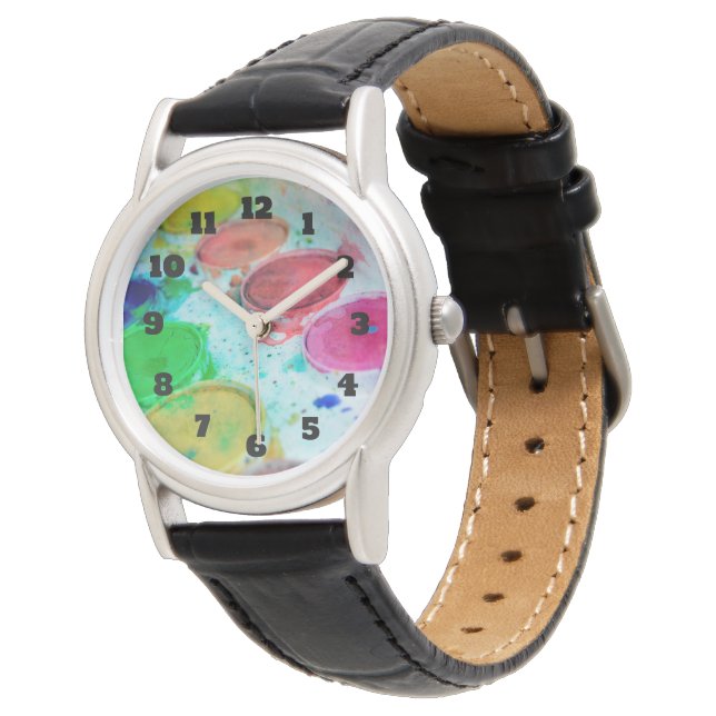Künstler mehrfarbige Farbpalette Armbanduhr (Schrägansicht)