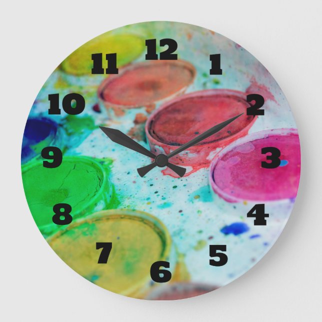 Künstler mehrfarbige Farbpalette Große Wanduhr (Vorderseite)