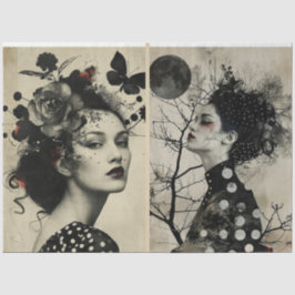 Künstler Mixed Media Black Cream Large Faces 2 Seidenpapier