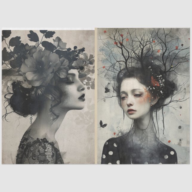 Künstler Mixed Media Schwarz-weiß Elfenbeinküste Seidenpapier (Vorderseite)