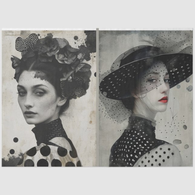 Künstler Mixed Media Schwarz-weiße große Gesichter Seidenpapier (Vorderseite)