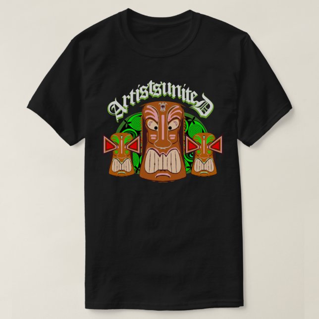 Künstler vereinigten dreifache Tiki Masken T-Shirt (Design vorne)
