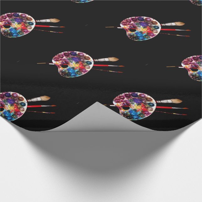 KÜNSTLERFARBPALETTE UND BRUSHEN GESCHENKPAPIER (Ecke)