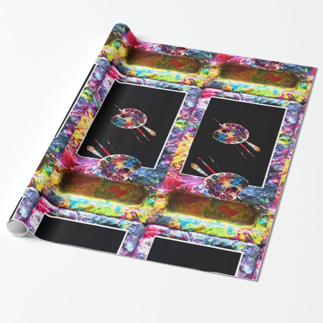 KÜNSTLERFARBPALETTE UND BRUSHEN GESCHENKPAPIER (Ungerollt)