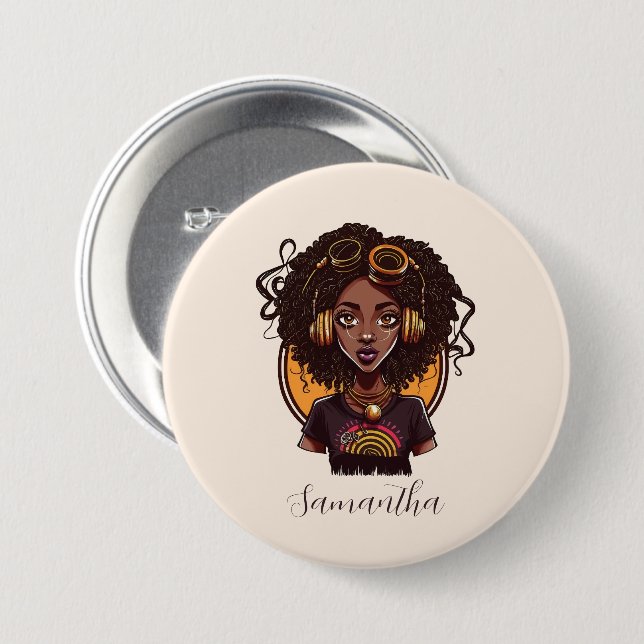 Künstlerin Afro Woman Button (Vorne & Hinten)