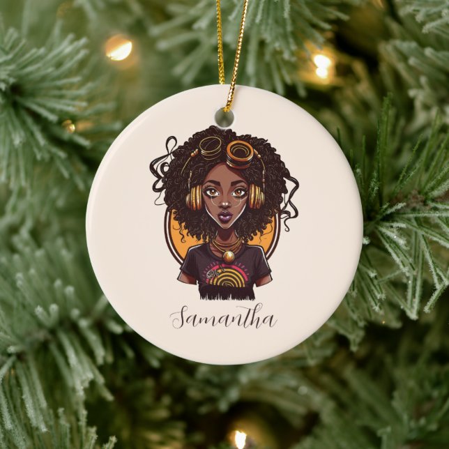 Künstlerin Afro Woman Keramik Ornament (Baum)