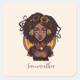 Künstlerin Afro Woman Quadratischer Aufkleber