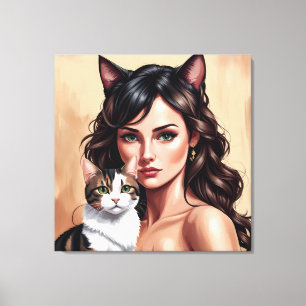 Künstlerin mit Katze Leinwanddruck