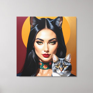Künstlerin mit Katze Leinwanddruck
