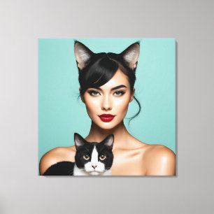Künstlerin mit Katze Leinwanddruck