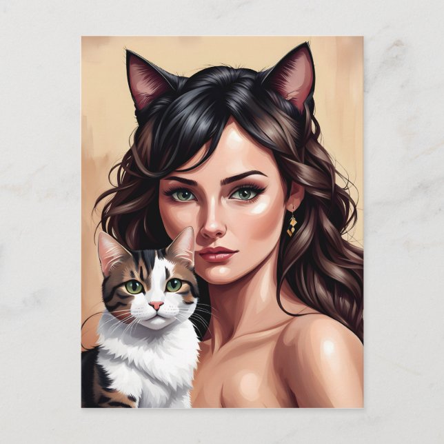 Künstlerin mit Katze Postkarte (Vorderseite)